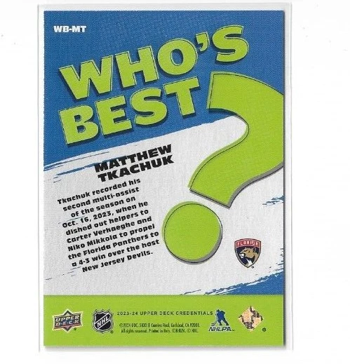 2023-24 Upper Deck Credentials Matthew Tkachuk Who's Best #WB-MT - Image 2 of 2