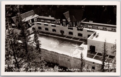 Miette Hot Springs Pool Jasper Park Alberta Tom Johnston RPPC Postcard D96