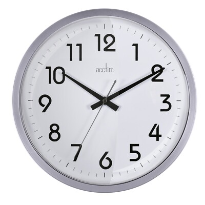 Acctim Orion Wanduhr nicht tickend Sweep Quarz leicht ablesbare Zahlen Silber 33 cm