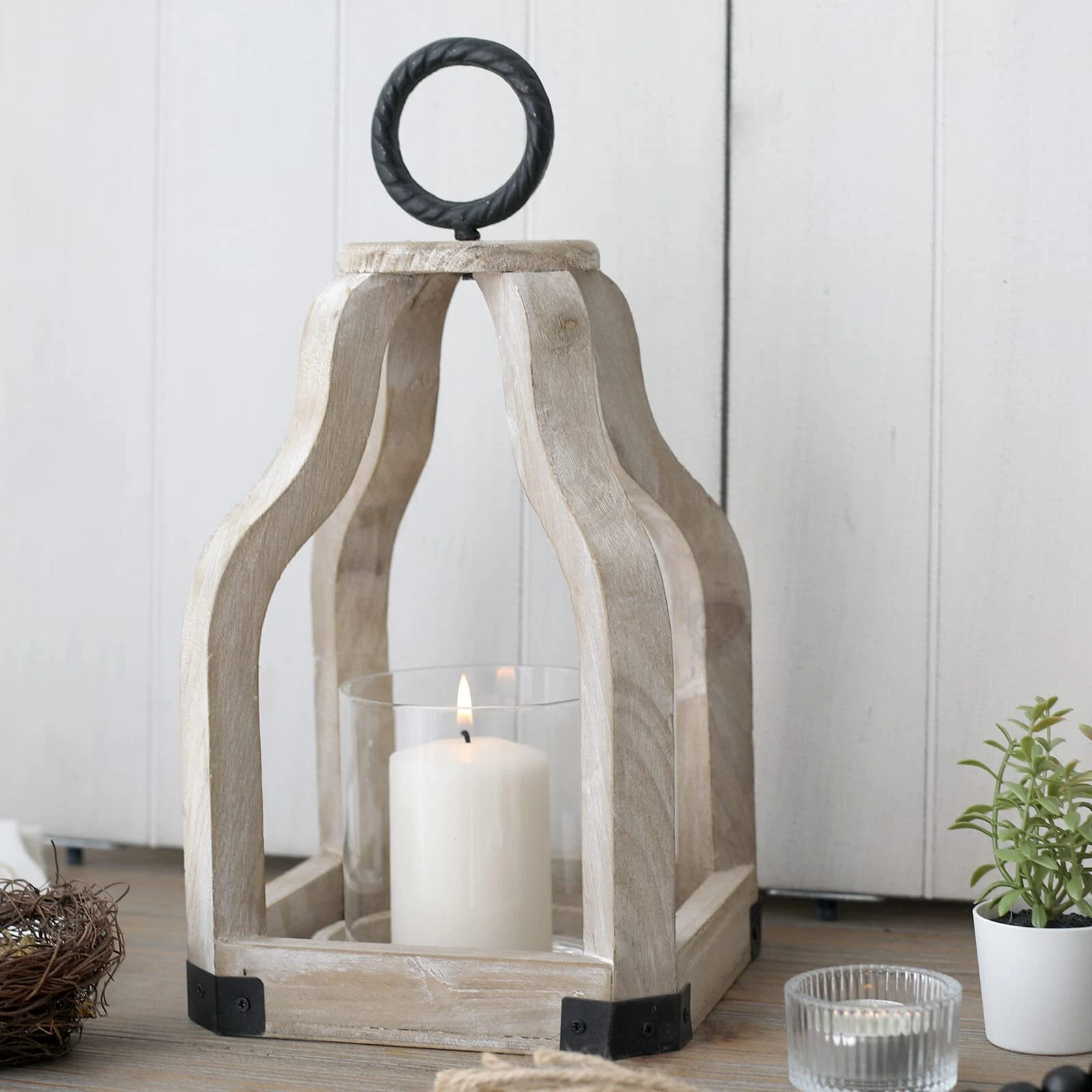 SwallowLiving Wood Candle Hurricane Lantern - Thumbnail 3