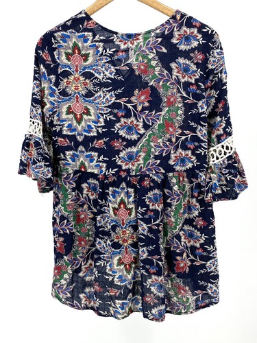 Umgee Top Medium Boho Floral Top Blouse Excellent (A0-903) - Picture 2 of 6