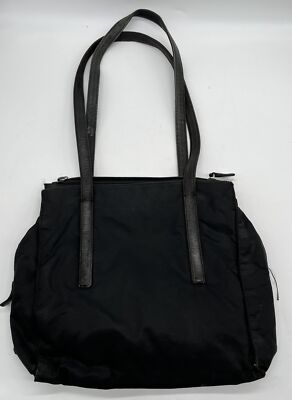 Prada Vintage Black Nylon Shoulder Bag Logo on Front Leather Prada Vintage Black Nylon Shoulder Bag Logo on Front Leather