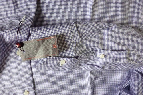 Isaia Cotton White Purple Houndstooth Plaid Spread Collar Shirt 17 BRAND NEW - Picture 3 of 6