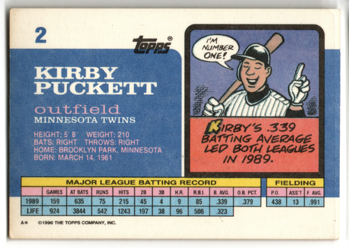 1990 Topps Big - Kirby Puckett #2 - Picture 2 of 2