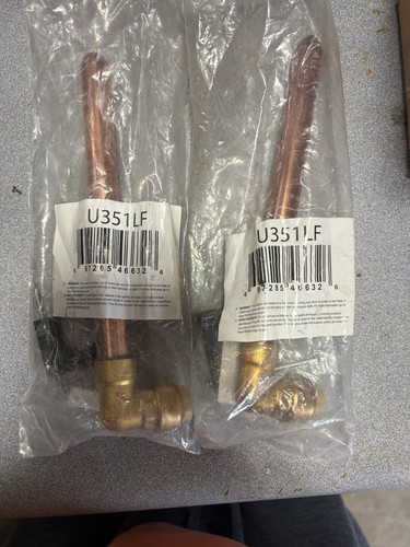 U351LF 2-Pack Brass 90° Elbow Fittings w/ Copper Pipe, Unfinished