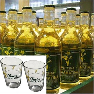 Retsina Malamatina 20x 500ml Weißwein geharzt aus Griechenland gratis 2 Gläser