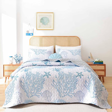 Coastal Quilts Bedding Set Queen Size - Blue Summer Nautical Bedding Quilt with