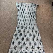 LOFT Outlet Dress Womens S Blue Floral Flutter Sleeve Smocked Maxi Sundress