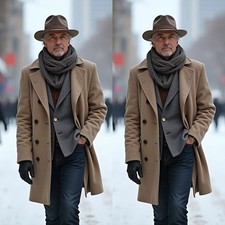 Brown Cashmere Men's Overcoats Double Breasted Casual Outside Wear Long Coats