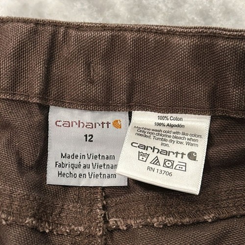 Carhartt Boys Canvas Dungaree Pants sz 12 in Dark Brown - Picture 3 of 7