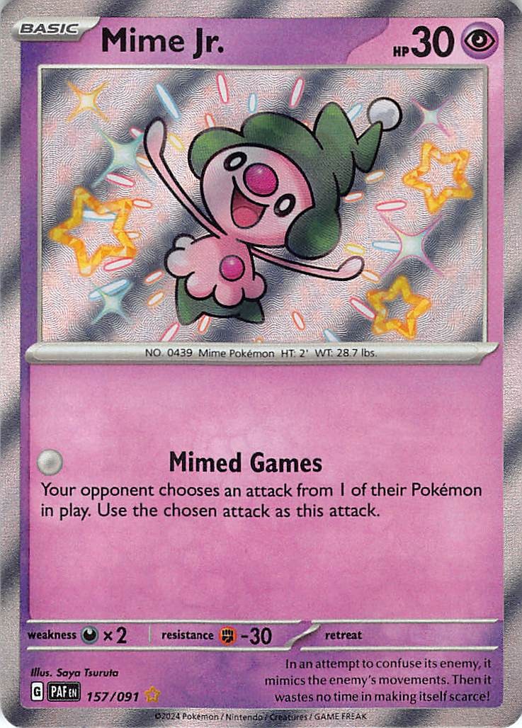 Mime Jr. 157/091 Shiny Rare Paldean Fates Pokemon Near Mint