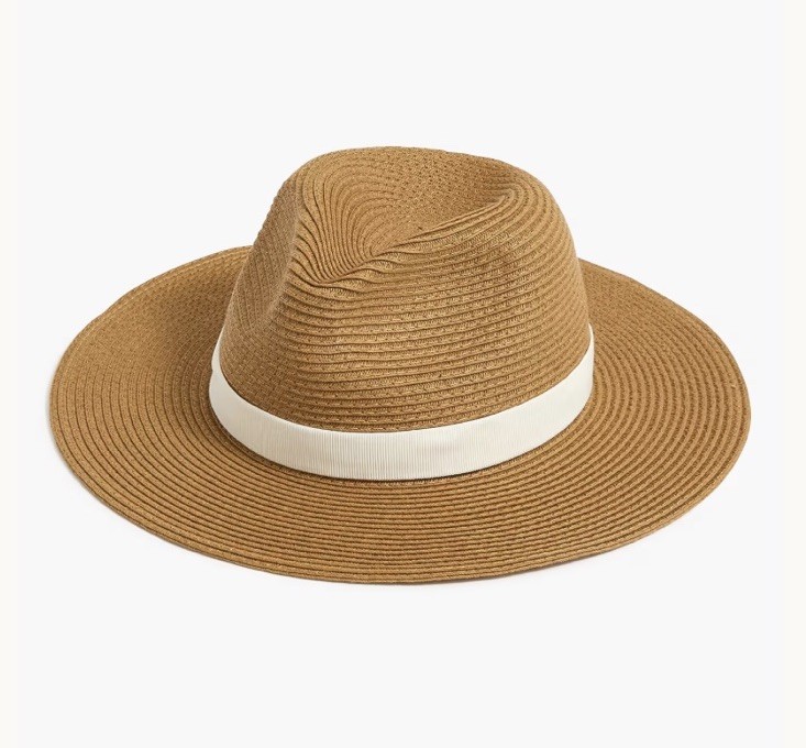 J Crew Women’s Brown Packable Straw Hat Cream Band -S