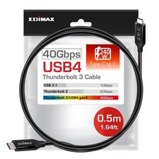 Edimax USB4 Thunderbolt 3 USB-C Cable, 1.6 Ft / 0.5 Meter, up to 40Gbps Black