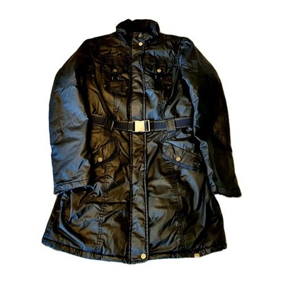Esprit Womens 3/4 Length Long Jacket Size 10 Black Belted Overcoat, Pockets Gift