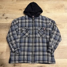 VTG 90s Dickies Hoodie Flannel Jacket Mens L Plaid Black/blue Insulated Winter ￼