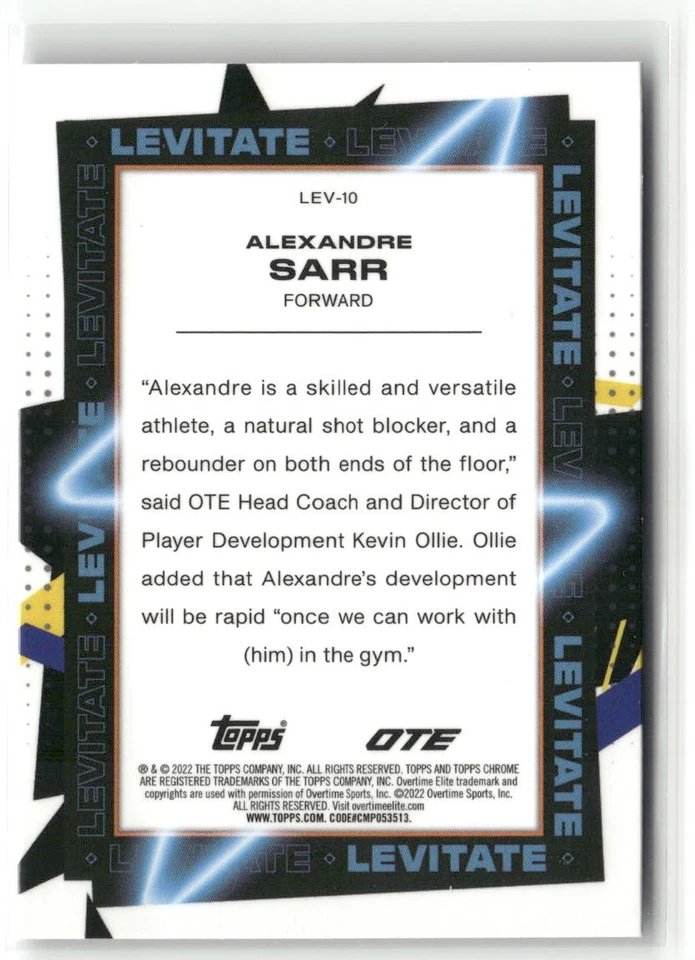 2021-22 Topps Chrome Overtime Elite #LEV-10 Alexandre Sarr Levitate ☘️227 - Image 2 of 2