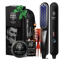 FEBOTE Heated Ionic Beard Straightener Brush for Men, 5 Heat Settings, Blue