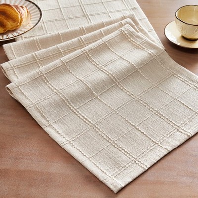 Linen Checked Farmhouse Table Runner, 13x48 Inches Neutral Beige