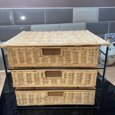 Desk/table top Wicker 3 Drawer organiser  with Black Metal Frame. 