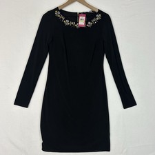 Vince Camuto Dress 4 NWT $168 Navy Blue Ponte Knit Jeweled Neck Stretch Chic