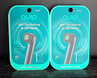 Quip 360 Oscillating Brush Heads Replacement (2x2 Pack) 4 Total Black Soft NEW 
