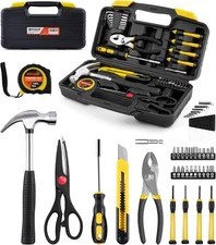 40 piece household hand tool kit with plastic toolbox storage case
