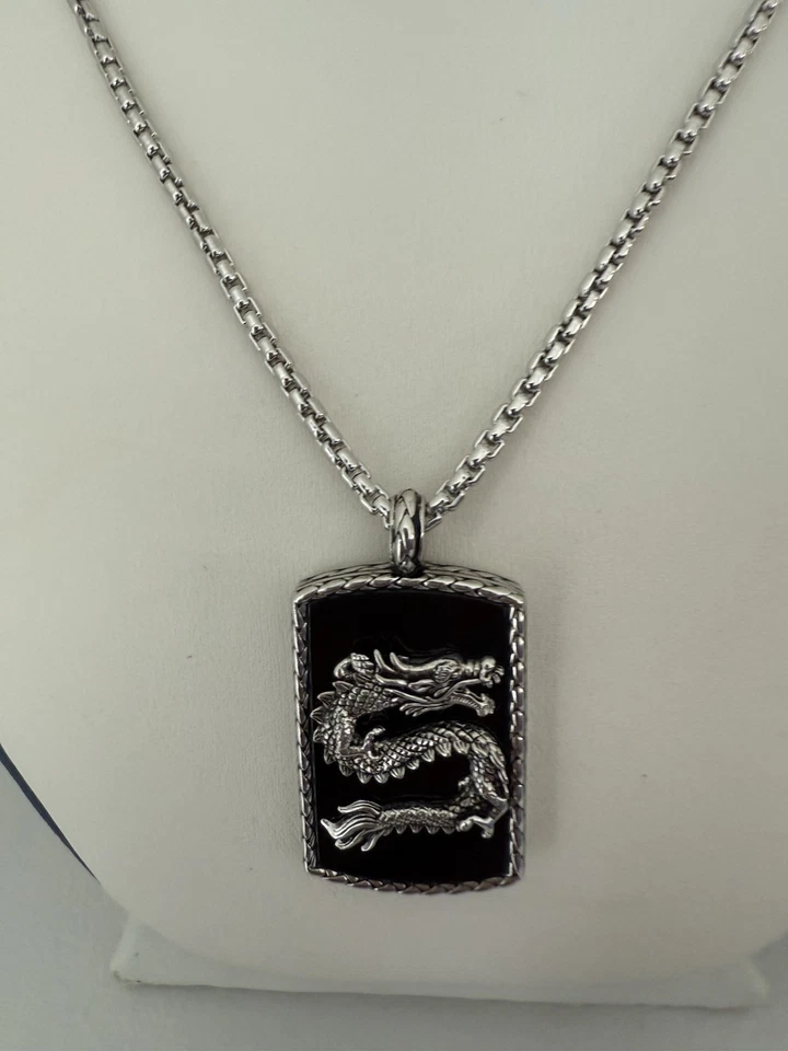 Pingente masculino Effy prata esterlina 925 ônix dragão etiqueta cachorro novo presente 21,50 - Imagem 4 de 4