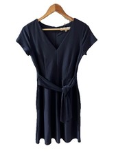 Pre-owned Loft charcoal/black 8P Fit & Flare self tie textured pockets dress
