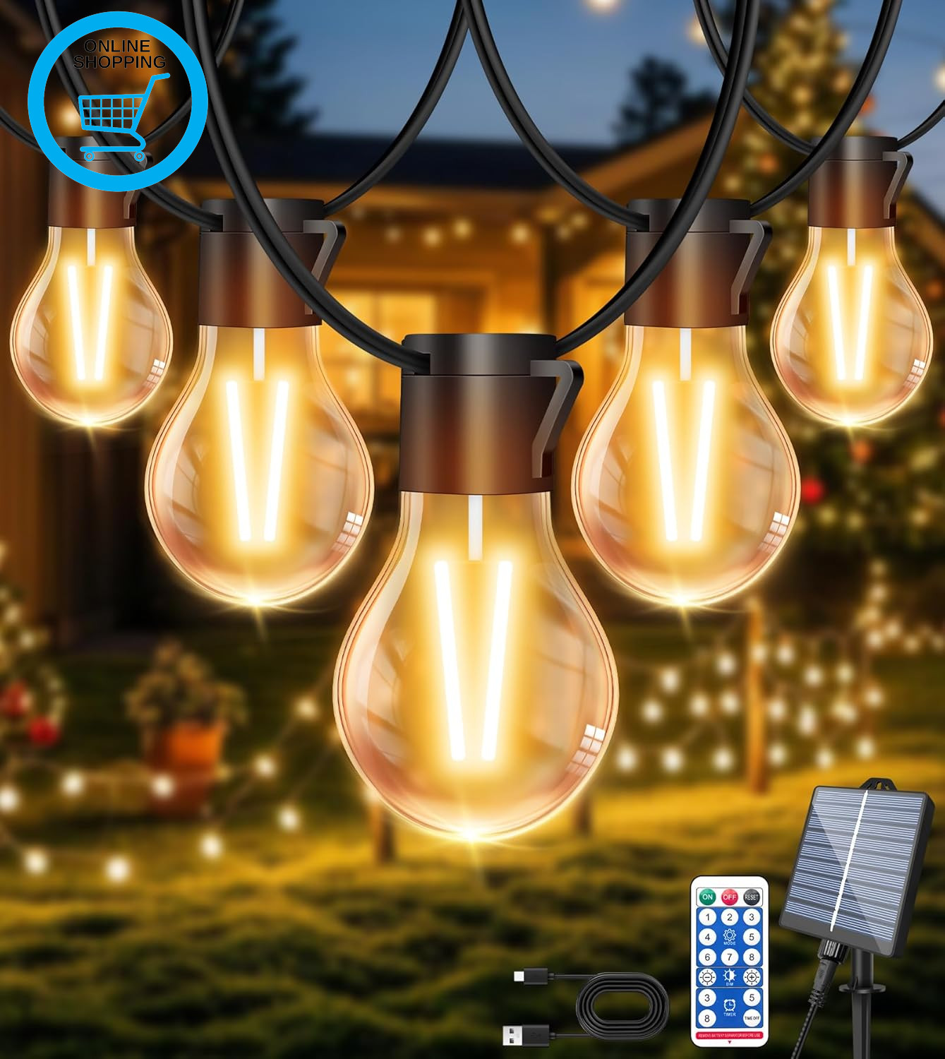 Solar Festoon Lights Outdoor, 12M/39.4FT Usb&Solar String Lights Outdoor Garden