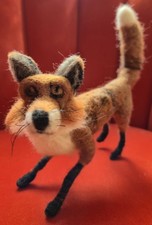 Handmade  Needlefelted wool wiley old rustic Fox ornament sculpture 6" x11" new 