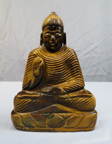 Vintage Buddha Hand Carved Tiger's Eye Quartz Stone India Statue Rare Heavy