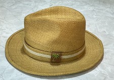 DORFMAN PACIFIC COMPANY 100 Natural Straw Fiber Hat With Palm Tree Fedora Sz M