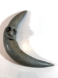 Studio Art Pottery Blue Crescent Moon Sculpture Hanging