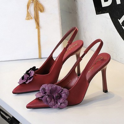 Women's Pointed Toe Slingback Satin Heels 3D Flower Stiletto Party Dress Sandals