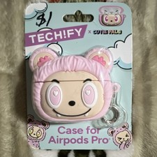 TECH FY x CUTIE PALS Bear Pink Silicone Case for AirPods Pro with Carabiner