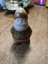 Vintage Christmas Glazed Pottery Santa Claus, Natural Earthy Green Brown