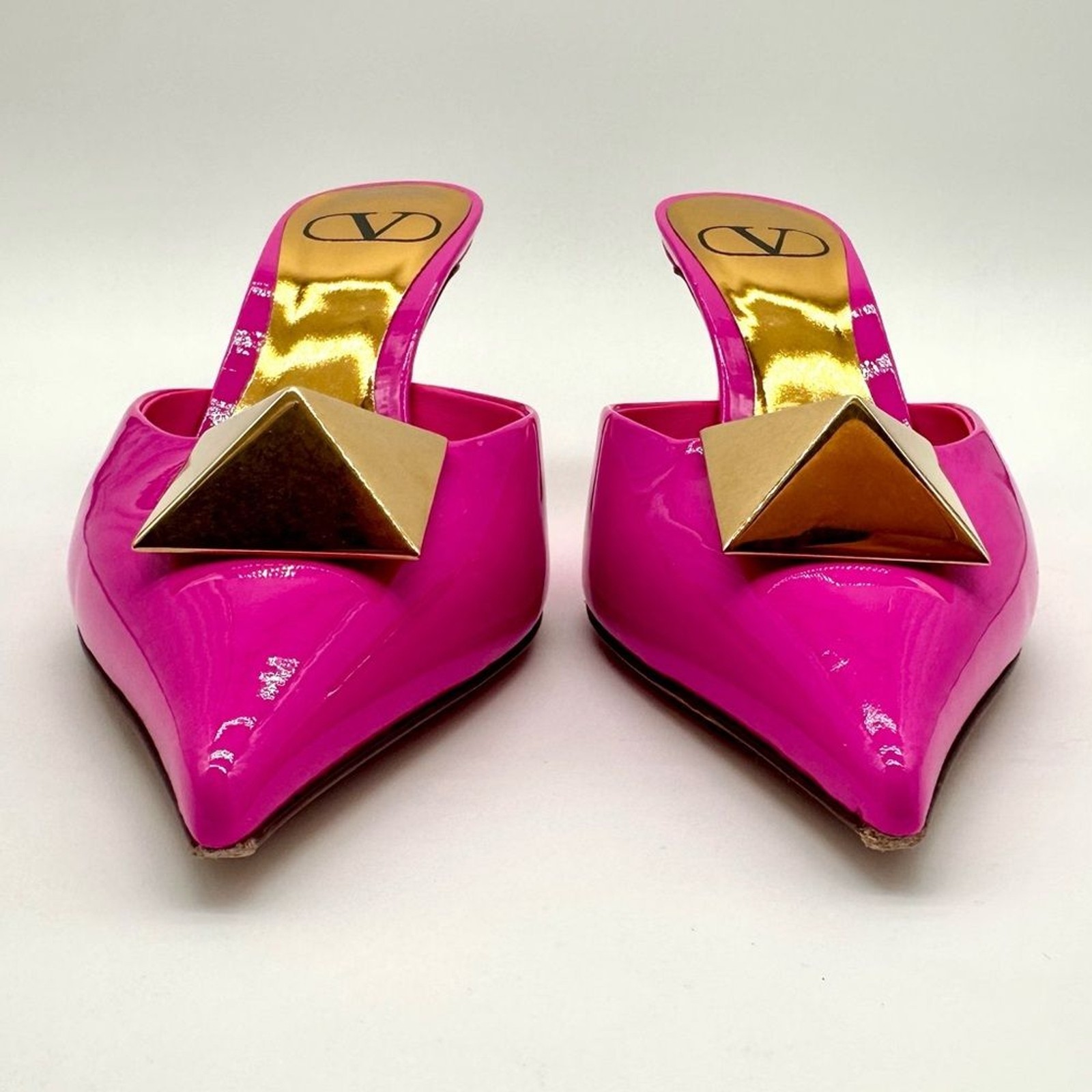 Valentino Garavani One Stud Pink Patent Leather Mules Heels EU 37.5 US 7.5 thumbnail 4