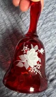 Fenton Glass Hand Painted Roses On Ruby Red Diamond Petite Bell Signed and Label