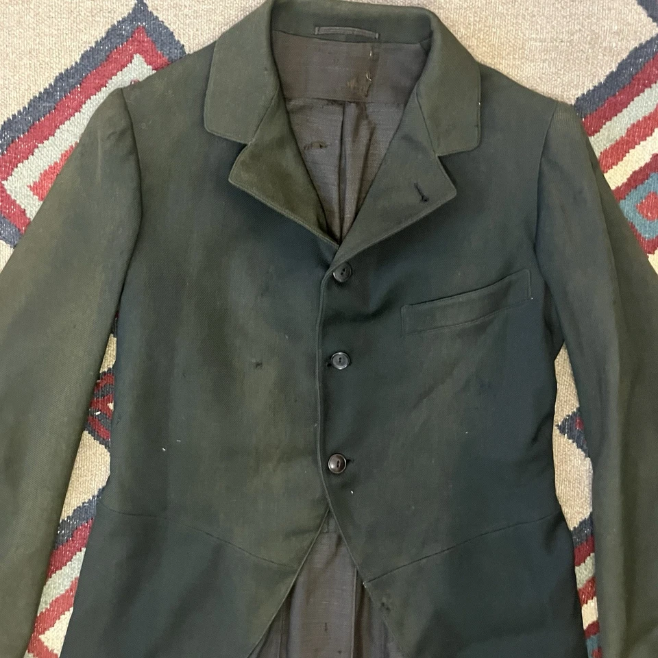 Sobretudo Edwardian Top Coat | Vintage Masculino XS Desbotado pelo Sol Desgastado Década de 1910 - Imagem 2 de 4