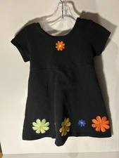Vintage Brook Lindsay Girls Dress 3T Black Flowers Retro