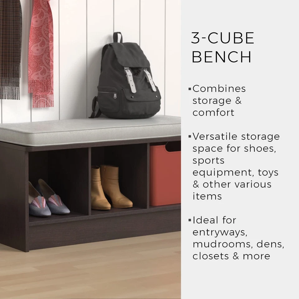 Closetmaid Cubeicals 3 Cube Storage Bench With Gray Cushion For Organization - Image 4 of 4