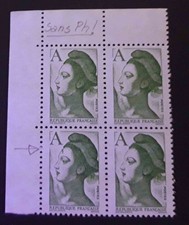 TIMBRE POSTE FRANCE 1986 Liberté A Vert  Variété Yv  2423d Bloc bord