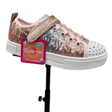 Skechers Girls Twinkle Toes Spark Light-Up Sneaker Size 13 Slip-on Gold Silver