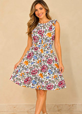 LOFT Women's S Floral Print Fit & Flare Sleeveless Ruffle Rayon Button SKU357CH