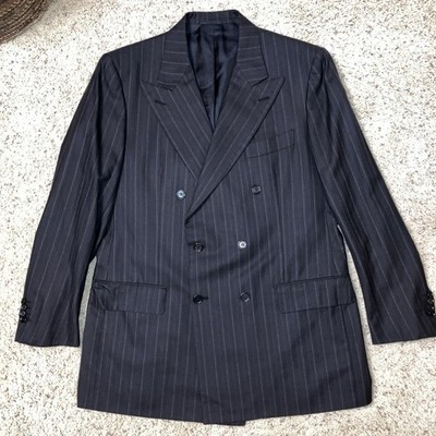 LUCIANO BARBERA Suit Jacket / Blazer DOUBLE BREASTED Black/Gray - Sz 43 R NICE!