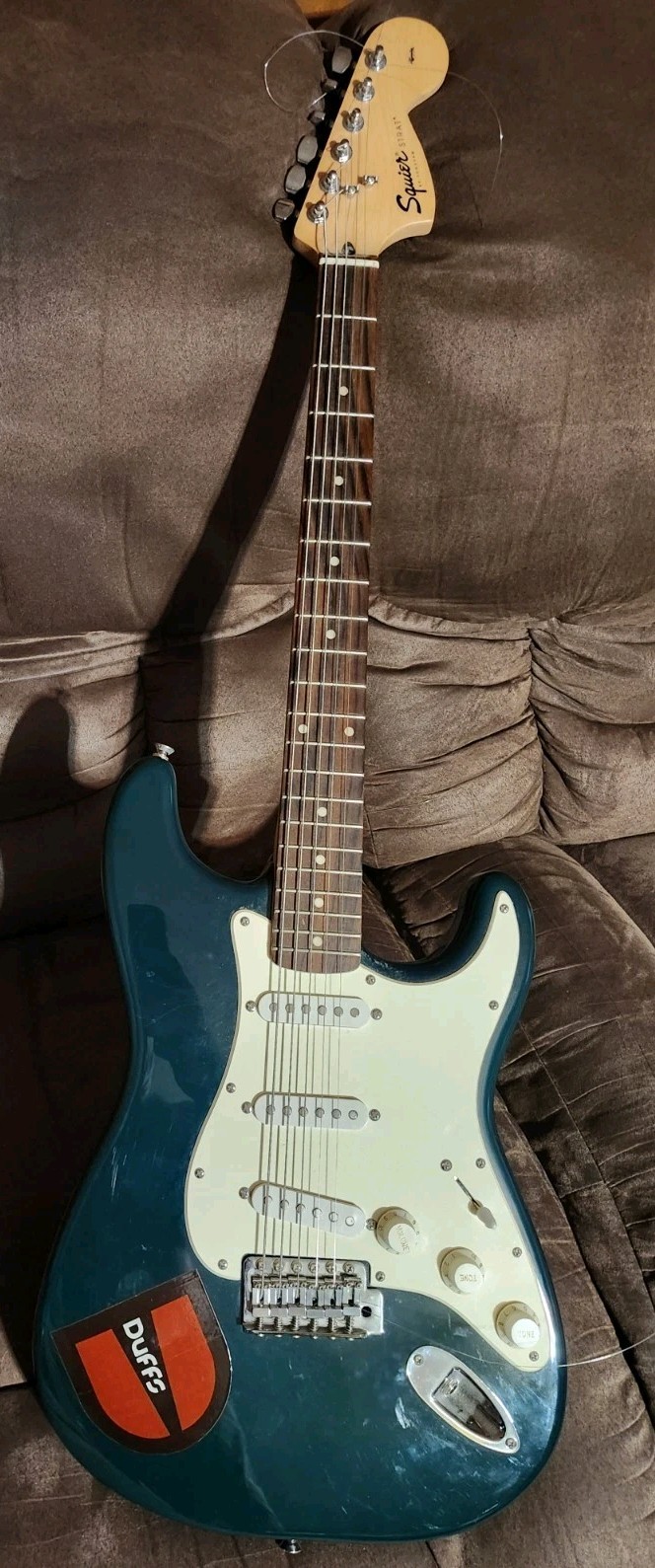 2001 Fender Squier Strat British Racing Green White Electric Guitar