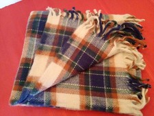 Faribo Fluff Loomed Stadium Blanket Fringe 58x52 Brown Purple Plaid Thick