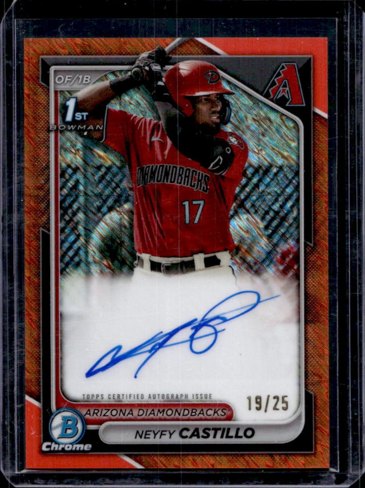 2024 Bowman Chrome Neyfy Castillo Auto Orange Shimmer Refractor 1st #19/25