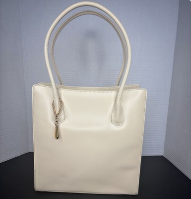 Lancel Paris Leather Ivory Handbag Satchel Shoulder Bag w/ Dust Bag