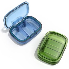 2 Pack 3 Compartment Small Pill Box, Moisture Proof Case, Travel Green blue